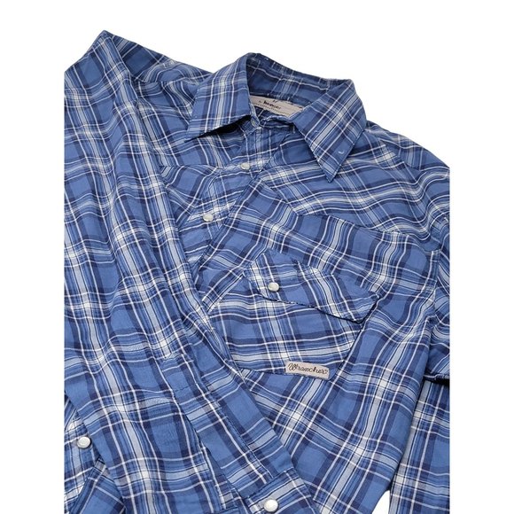 Wrangler Wrancher Pearl Snap Blue Plaid Western Shirt Size Men's Medium - Picture 3 of 6
